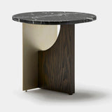 Coleccion Alexandra Coro Side Table in tobacco ash with a platinum iron base and black Marquina marble top