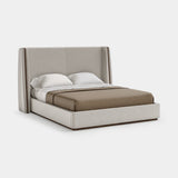 Mezzo Collection Barlow Bed, Alhambra Jimena 36 fabric, matte walnut frame, available from Touched Interiors UK