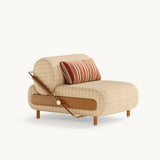 Mezzo Collection Becky Outdoor Armchair, Dedar Nena 2887/05 Spice and iroko wood, available from Touched Interiors UK