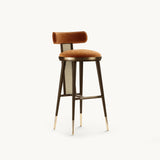 Mezzo Collection Blakey Bar Chair, Alhambra Jimena 08 fabric, matte walnut frame, rattan, polished brass, available from Touched Interiors UK