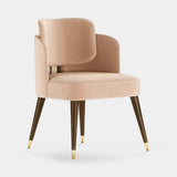 Mezzo Collection Bond Dining Chair, Alhambra Jimena 12 fabric, matte walnut frame, rattan, polished brass, available from Touched Interiors UK