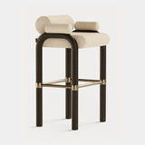 Dolmen Brenna Bar Chair in Designers Guild Riveau Snow FDG2443/32 fabric, black oak frame, aged brass details