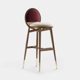 Mezzo Collection Dean Bar Chair, Alhambra Jimena 22 and 46 fabric, matte walnut frame, rattan, polished brass, available from Touched Interiors UK