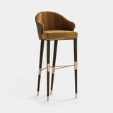 Mezzo Collection Ellis Bar Chair, Alhambra Jimena 05 and Designers Guild Vintage Espresso fabrics, matte black lacquer frame, polished brass, available from Touched Interiors UK