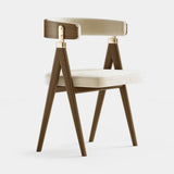 Mezzo Collection Floyd Dining Chair, Alhambra Jimena 17 fabric, matte walnut frame, polished brass, available from Touched Interiors UK
