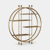 Mezzo Collection Golson Bookcase, matte walnut wood shelves, polished brass structure, available from Touched Interiors UK