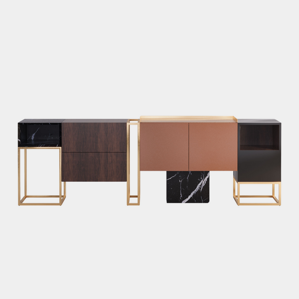 Leone Unique Sideboard With Marquina Marble and Brass Detail