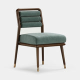 Mezzo Collection Lovano Dining Chair, Alhambra Jimena 34 fabric, matte walnut frame, polished brass, available from Touched Interiors UK