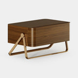 Mezzo Collection Lynch Nightstand, matte walnut, polished brass, available from Touched Interiors UK