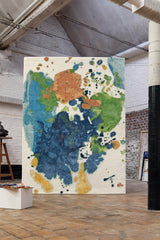 Serge Lesage Mask Blue Green Rug in blue green, room view