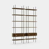 Mezzo Collection Martin I Bookcase, matte walnut wood, aged painted metal, polished brass, available from Touched Interiors UK