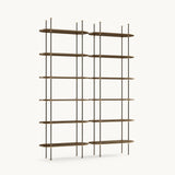 Mezzo Collection Martin II Bookcase, matte walnut wood, aged painted metal, polished brass, available from Touched Interiors UK