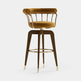 Mezzo Collection Maryland Bar Chair, Alhambra Jimena 05 fabric, matte walnut frame, polished brass, available from Touched Interiors UK