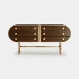Mezzo Collection Moryson Sideboard, matte walnut wood, gold plated brass handles, available from Touched Interiors UK