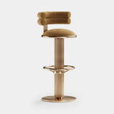 Mezzo Collection Mulligan I Bar Chair, Alhambra Jimena 05 fabric, polished brass, available from Touched Interiors UK