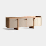 Coleccion Alexandra Roots Sideboard in tan with sand door fronts and clay leather handles