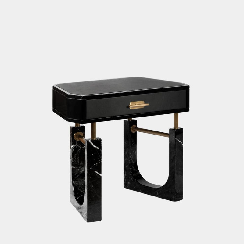 Milaya Luxury Bedside Side Table With Marble and Brushed Brass