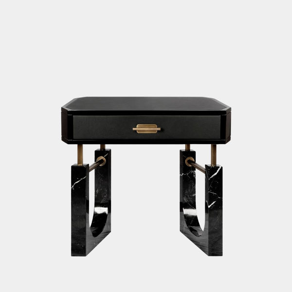 Milaya Luxury Bedside Side Table With Marble and Brushed Brass