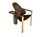 Ivyn Dining Chair: Upholstered Brown Leather and Bronze Armani Marble