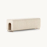 Mezzo Collection Rivers Bench, Nobilis Frimas Shelter 10778-03 fabric, matte walnut, polished brass, available from Touched Interiors UK