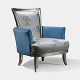 Coleccion Alexandra Rosita Armchair in antique silver with Belgravia Marfil and Lisboa Azul fabrics