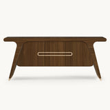 Mezzo Collection Stuart Sideboard, matte walnut wood, gold plated brass details, available from Touched Interiors UK
