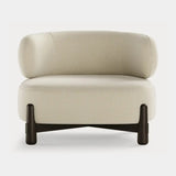 Dolmen Tetris Armchair in Designers Guild Kinmel Chalk FDG3006/10 fabric, black oak base, second view