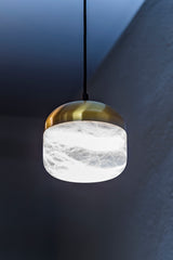 United Alabaster Copper Pendant Light in natural alabaster with a satin gold brass cap