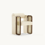 Mezzo Collection Walter Dining Chair, Nobilis Frimas Sheltter 10778-03 fabric, matte walnut frame, rattan, polished brass, available from Touched Interiors UK