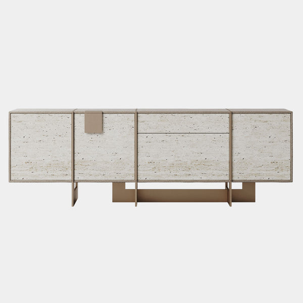 Aged Brushed Brass Sideboard with Travertine Doors
