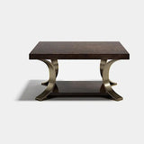 Albany Metal Frame Luxury Coffee Table: matt dark wood veneer with a polished brass frame