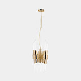 Luxxu Waterfall XL Pendant Light in gold plated brass and clear ribbed crystal glass