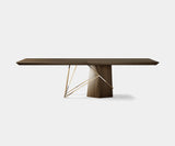 The Architect: Modern Eco-Luxury Dining Table with Polished Brass - Sustainable dining table in walnut wood with a matte finish and polished brass accents, a perfect centerpiece for modern eco-conscious luxury dining rooms.