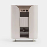Arden Fluted Front Luxury Cabinet: ivory genuine leather doors and sides (Cat B) with a matt dark wood interior