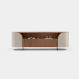 Arden Fluted Front Luxury Sideboard: matt walnut fluted front with ivory genuine leather sides (Cat B)