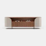 Arden Fluted Front Luxury Sideboard: matt walnut fluted front with ivory genuine leather sides (Cat B)