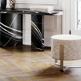 Ashbourne Round Metal Base Luxury Pouf, close-up detail