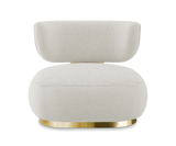 Luxxu Talie Armchair in polished brass and Monet Pearl fabric