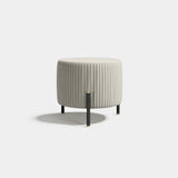 Avignon Round Luxury Pouf: ivory channel-quilted velvet (Cat A Quilted) with metal legs