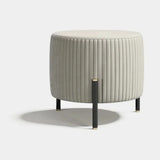 Avignon Round Luxury Pouf: ivory channel-quilted velvet (Cat A Quilted) with metal legs