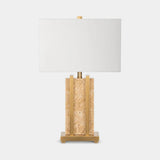 Berkeley Designs Geneva Table Lamp, warm travertine and brushed brass with white shade
