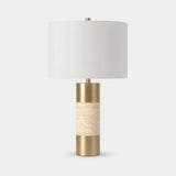 Berkeley Designs Lisbon Table Lamp, brushed brass and travertine with white shade