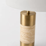 Berkeley Designs Lisbon Table Lamp, brushed brass and travertine with white shade, detail