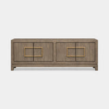 Berkeley Designs Lucca Media Unit, grey taupe oak veneer with brass handles