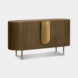 Berkeley Designs Napa 2 Door Sideboard, textured caramel oak veneer with bronze handle and legs, angled view
