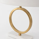 Berkeley Designs Riga Table Lamp, brushed brass and white marble with white shade, detail
