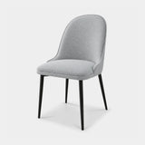 Berkeley Designs Tivoli Dining Chair, light grey textured upholstery with slim black metal legs, angled view