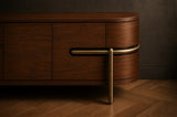 Berkeley Designs Vienna Media Unit, textured walnut veneer with wrap-around brushed brass detail, room setting