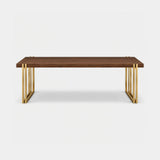 Berkeley Designs Winchester Dining Table, natural walnut veneer with open-frame brass legs