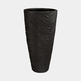 Bertarelli Curved Wave Luxury Floor Vase shown in black iron, Ø48 x H90 cm